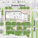 Map of where the STEM Building will be placed on Greene Street and Main Street.