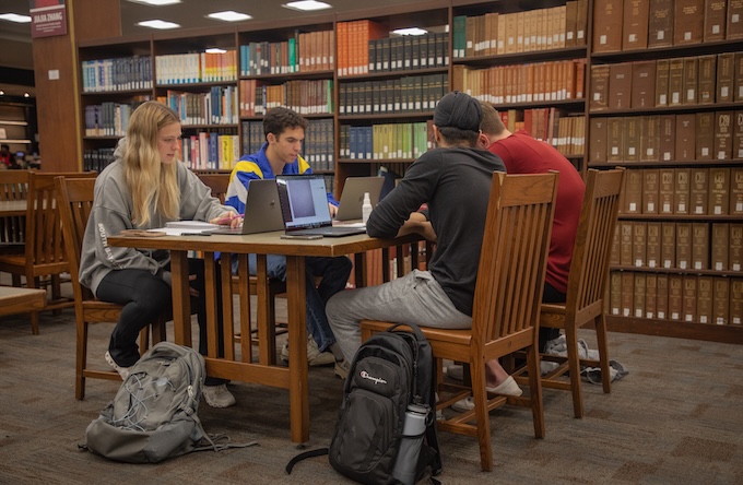 students studying in library