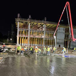 Early morning pour of the slab of the new Education Building.