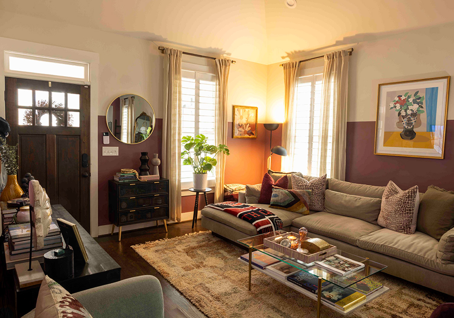 Amber Guyton’s main living area expresses a more neutral color palette.